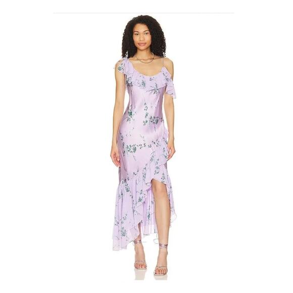 Cinq à Sept Kersti Floral Print Asymmetric Silk Dress Lilac Wine Multi Size 6 - Picture 1 of 16